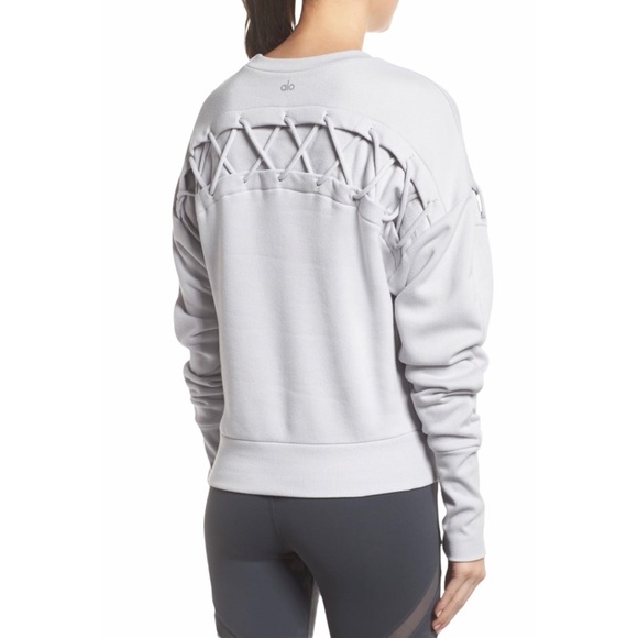 ALO Yoga Hook Up Dove Grey Sweater Sweatshirt - Picture 2 of 13